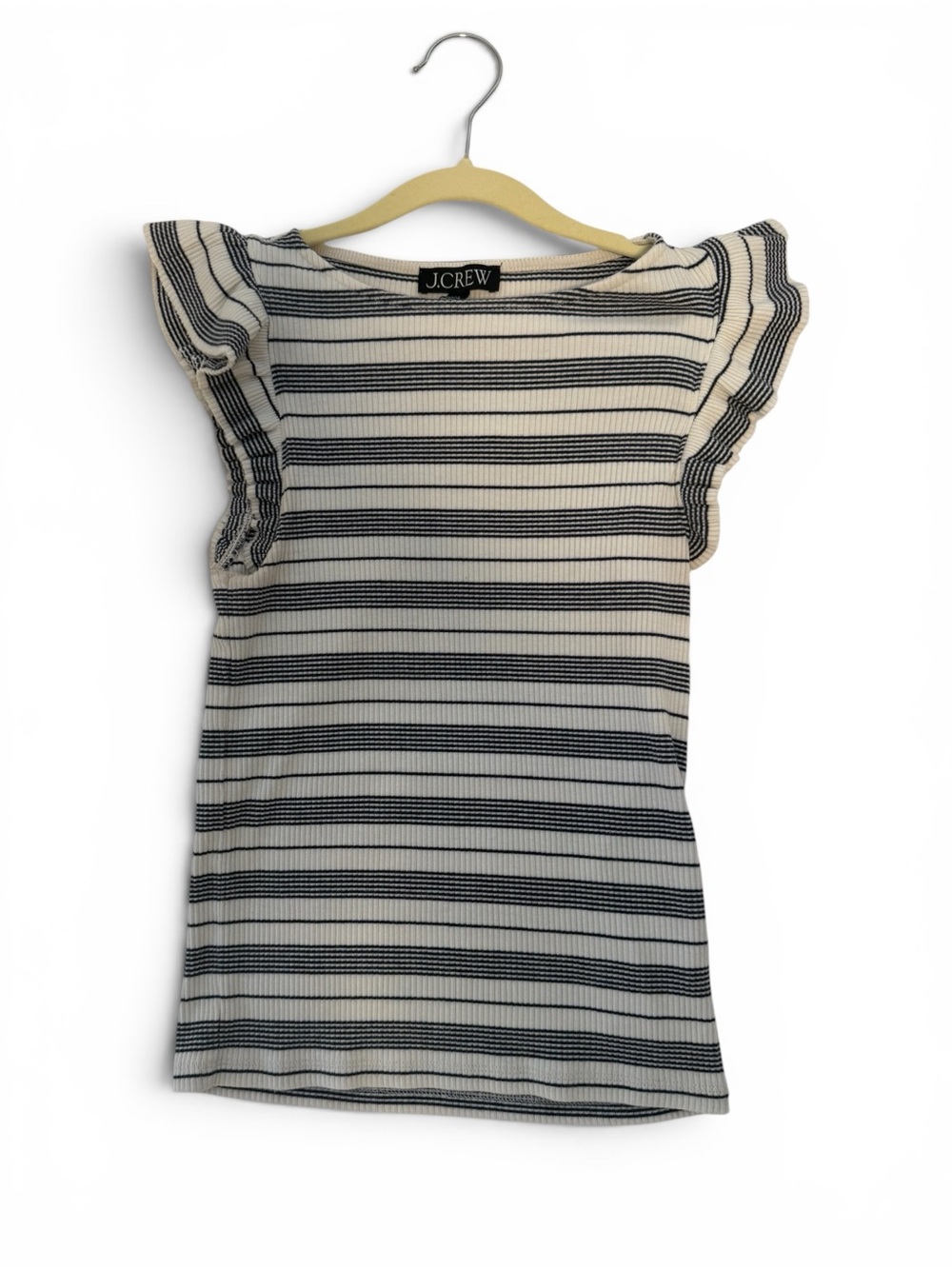 J. Crew Cream and Black Striped Flutter Sleeve Tank